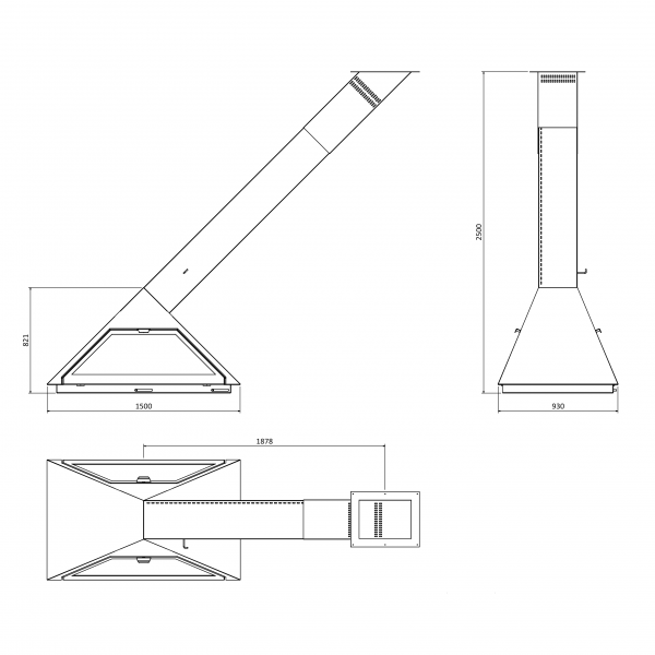 Traforart Cadí 2 Faces Oblique Double-Sided Central Designer Fireplace