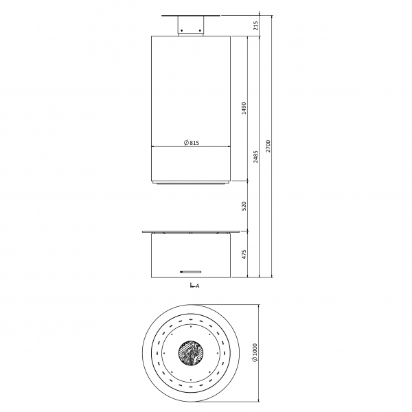 Traforart Diamante Central Open Cylindrical Designer Fireplace