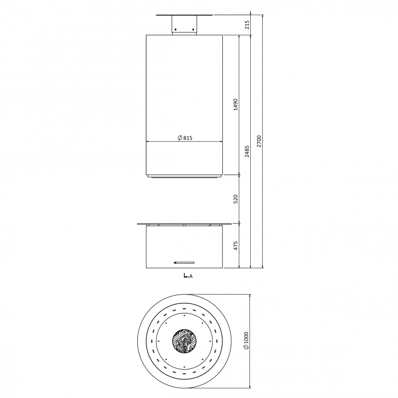 Traforart Diamante Central Open Cylindrical Designer Fireplace