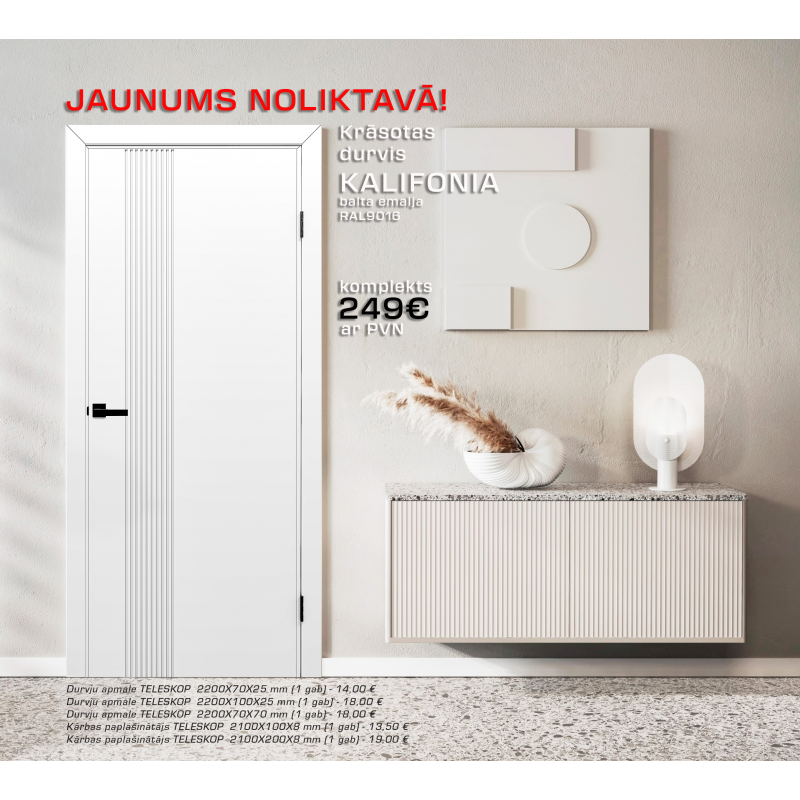 Krāsotas Iekšdurvis KALIFORNIA balts RAL 9016 Krāsotas Iekšdurvis KALIFORNIA balts RAL 9016