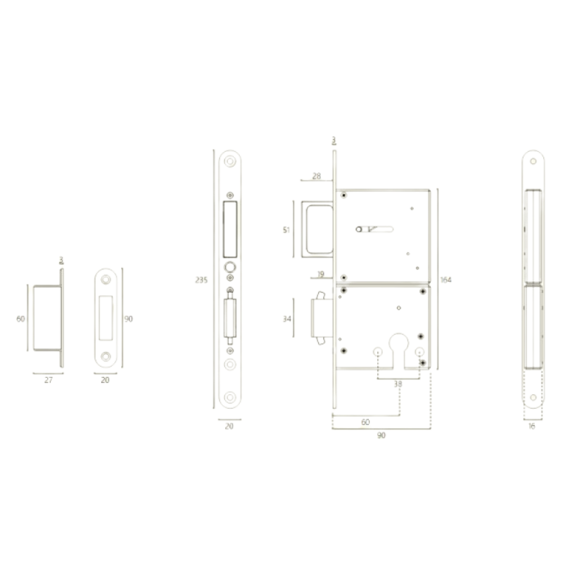Bīdāmo durvju slēdzene ar uznirstošo rokturi JNF IN.20.502 nerūsējošais tērauds