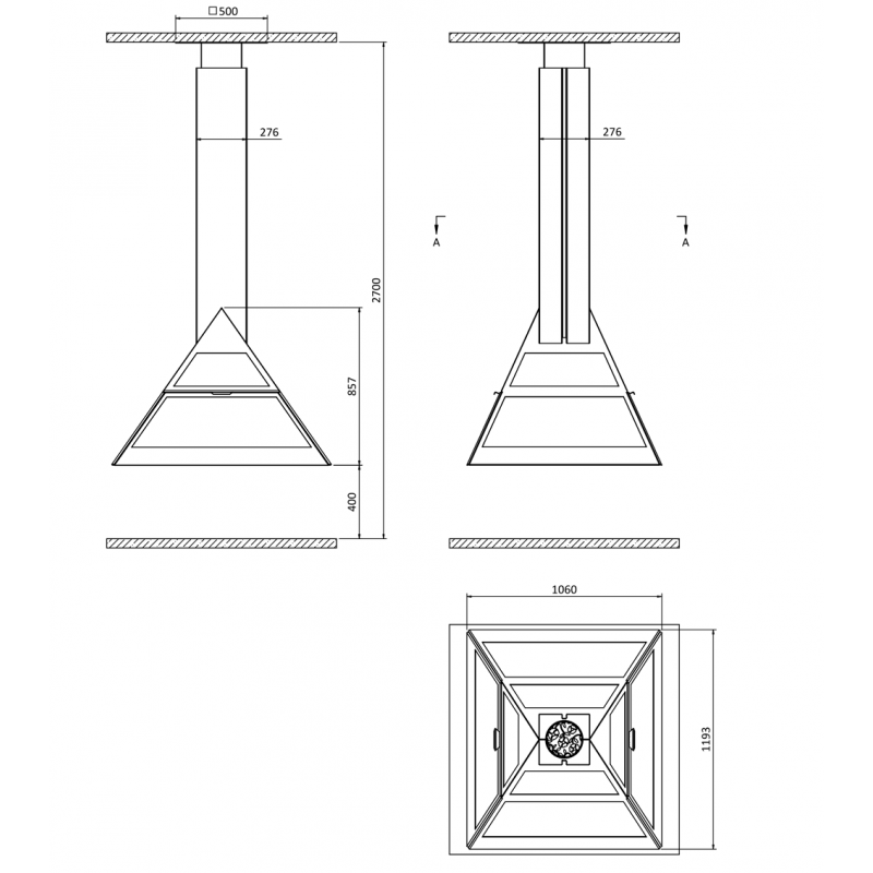 Traforart Admeto Central Suspended Designer Fireplace