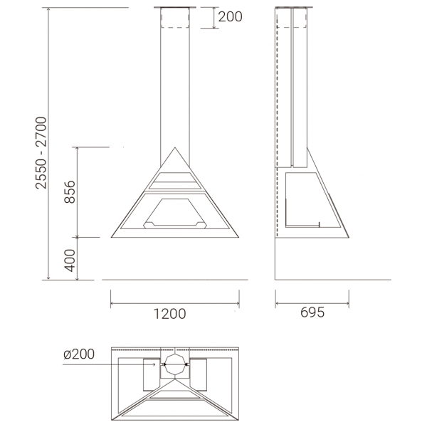 Traforart Admeto Suspended Front Facing frontālais piekarināmais Ecodesign kamīns