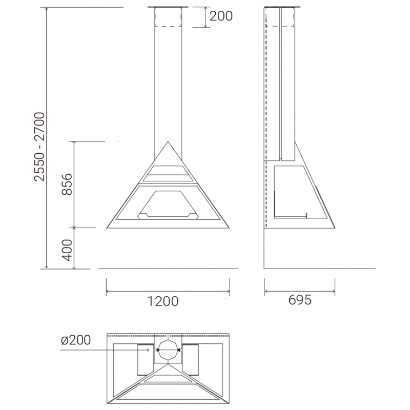 Traforart Admeto Suspended Front-Facing Ecodesign Fireplace