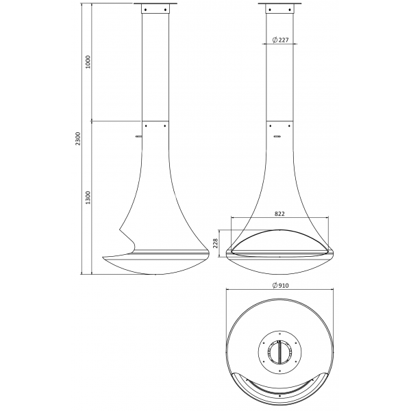 Traforart Doria Central Single Side Suspended Designer Fireplace