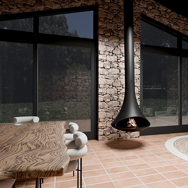 Traforart Doria Central Single Side Suspended Designer Fireplace