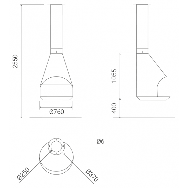 Traforart Hera Central Adjustable Open Suspended Designer Fireplace