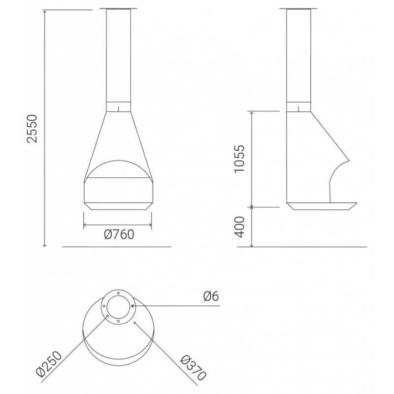 Traforart Hera Central Adjustable Open Suspended Designer Fireplace