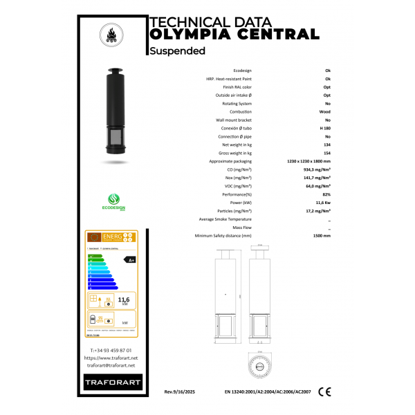 Traforart Olympia Central Suspended Ecodesign Designer Fireplace