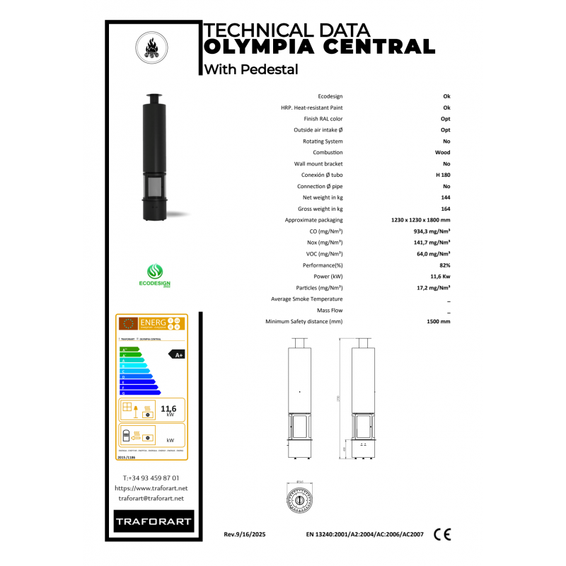 Центральный дизайнерский камин Traforart Olympia Central Ecodesign