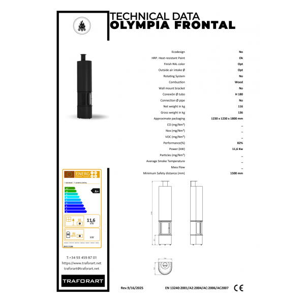 Закрытый фронтальный дизайнерский камин Traforart Olympia Frontal