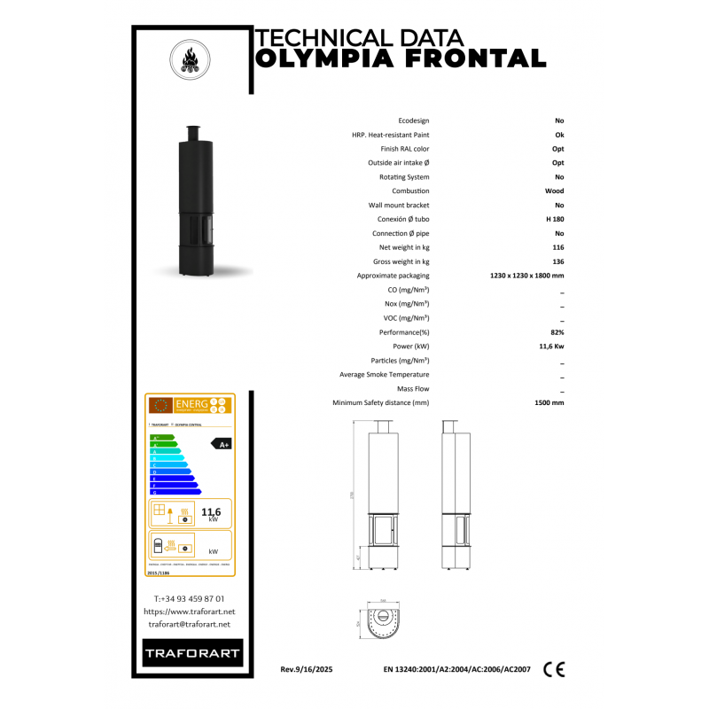 Закрытый фронтальный дизайнерский камин Traforart Olympia Frontal