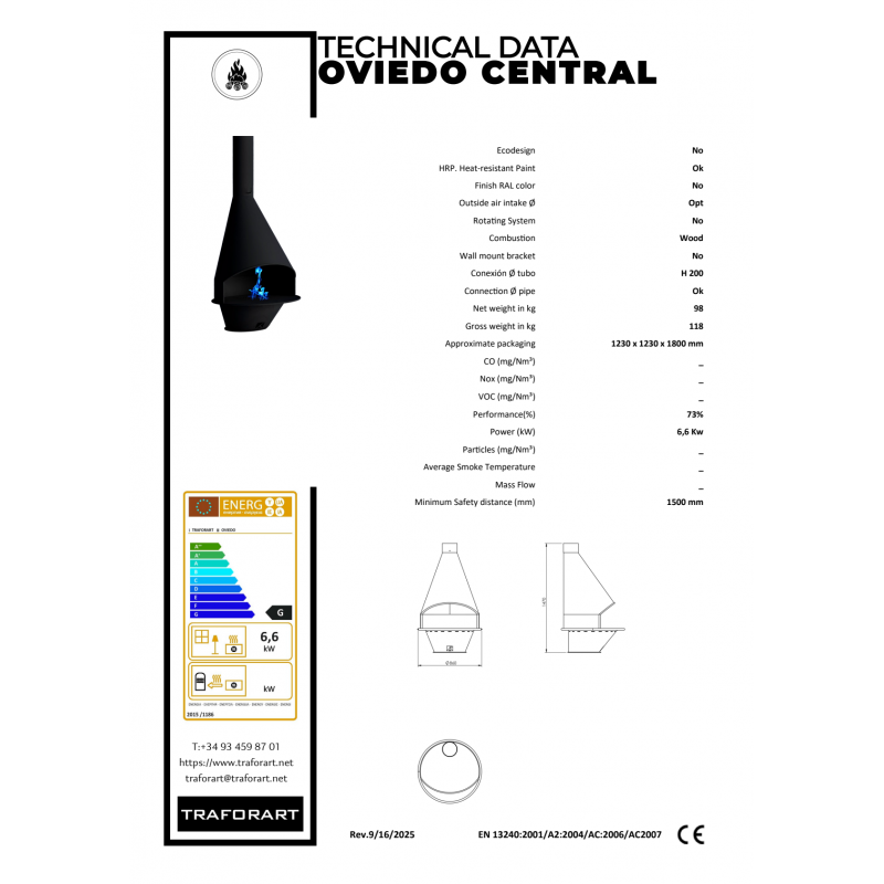 Открытый центральный дизайнерский камин Traforart Oviedo Central