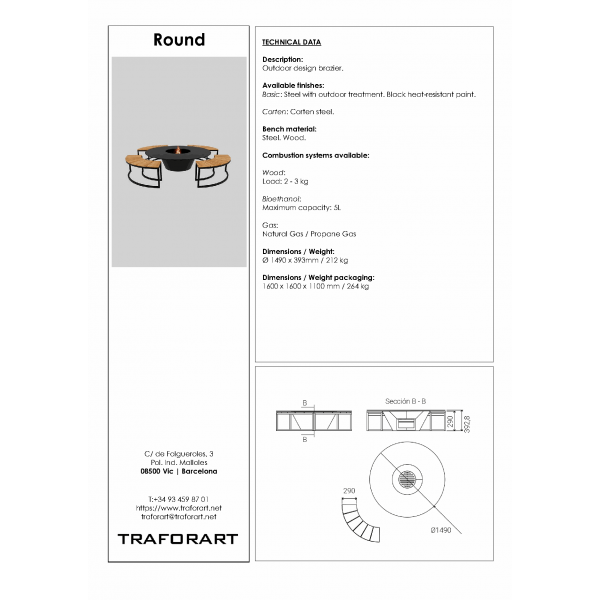 Уличный очаг-камин Traforart Round со встроенными скамьями