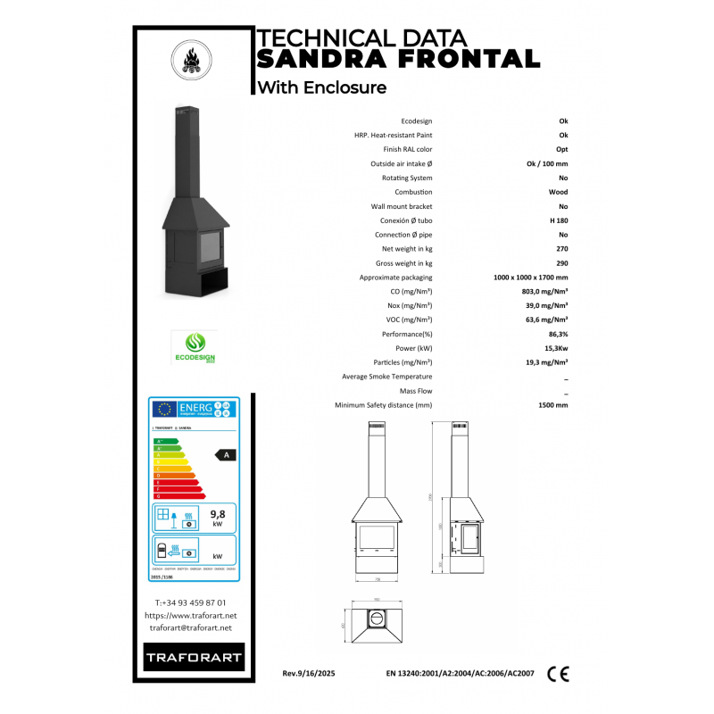 Traforart Sandra Frontal Ecodesign Designer Fireplace