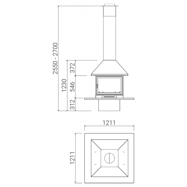 Traforart Vulcano Central Enclosure Panoramic Designer Fireplace