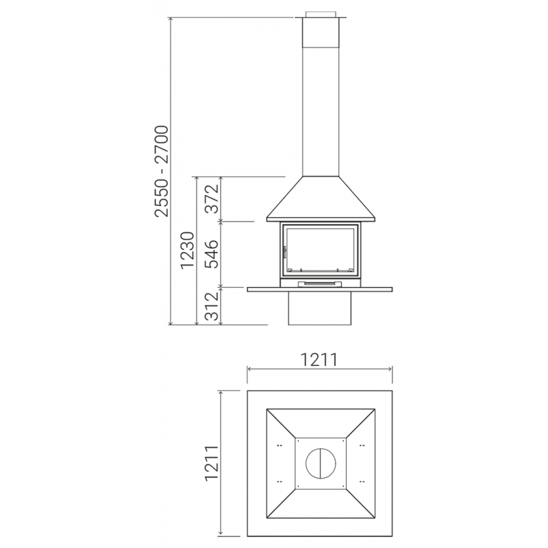 Traforart Vulcano Central Enclosure Panoramic Designer Fireplace