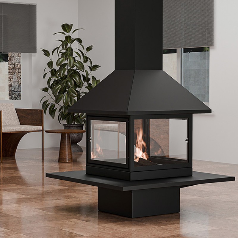 Traforart Vulcano Central Enclosure Panoramic Designer Fireplace