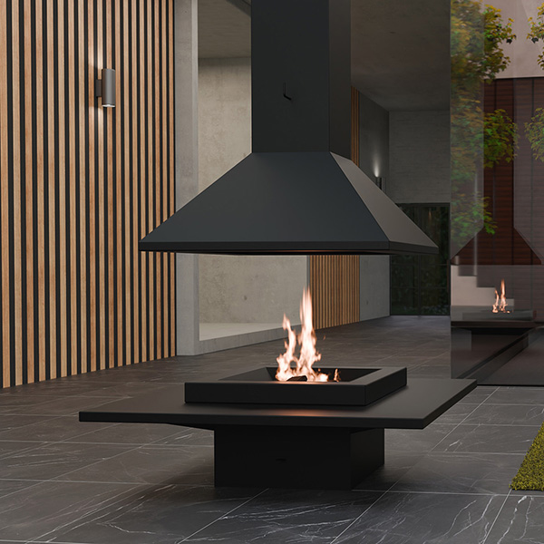Traforart Vulcano Central Open Designer Fireplace