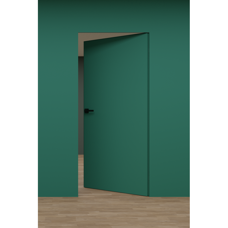 Concealed mounting doors with painted panel RAL7047, black frame, opening height 2300mm