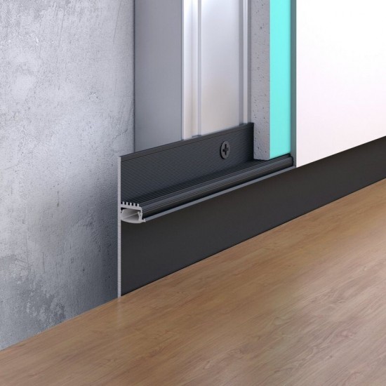 Flush-mounted shadow skirting board F1.50 black anodised FOR LED STRIP