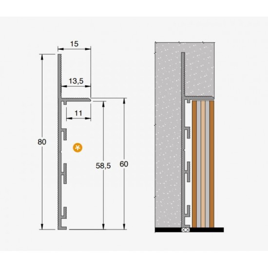 Aluminum Skirting PBS For Wall Recessed Profiles PBSB