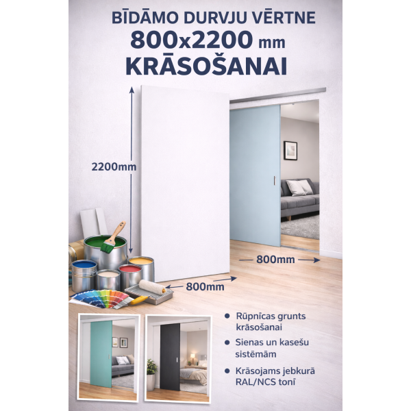 Bīdāmo durvju vērtne 800x2200 mm krāsošanai