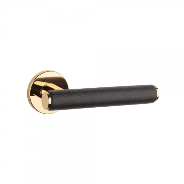 Durvju rokturi APRILE EGERIA R7S Polished Brass / Black leather Durvju rokturi APRILE EGERIA R7S Polished Brass / Black leather