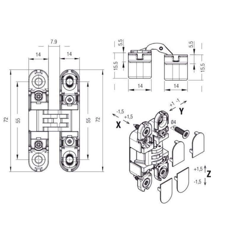 Hidden Hinge K6100 Black (45kg/2gab.)